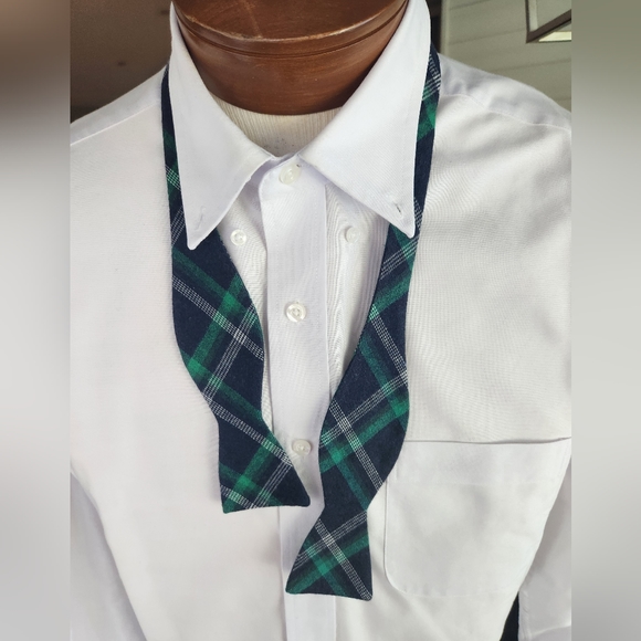 Green and Blue Tartan Flannel Cotton Bow Tie - Picture 1 of 2